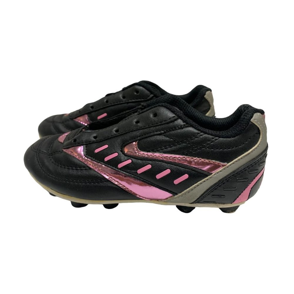 Sportek Youth Size kids 13 Soccer Shoes with cleats Black shinny Pink